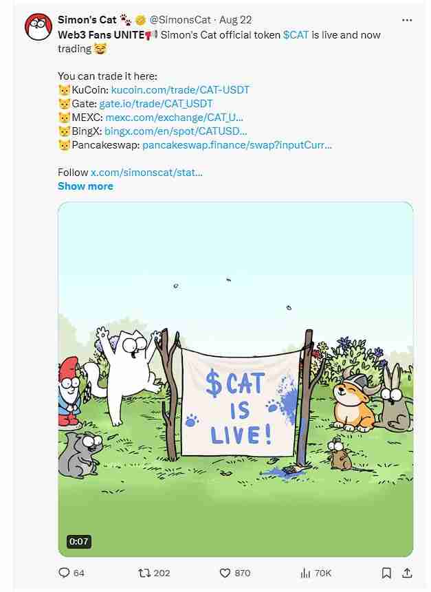 CAT币助力BSC超过Solana,MEME赛道王者易主